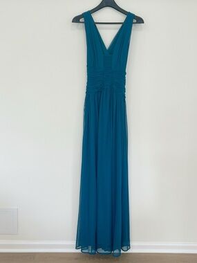 Calvin Klein Teal V-Neck Ruched Waist Maxi Dress Size 8